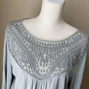 Sundance Blue Rayon/Linen Sheer Lace Yolk Top